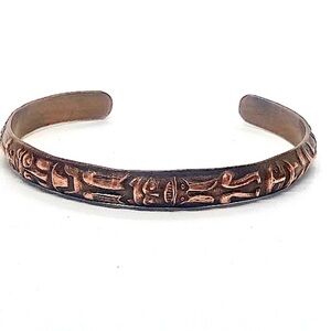 Vtg West Coast Indigenous Native Animal Totem Solid Copper Cuff Bracelet 6.4”